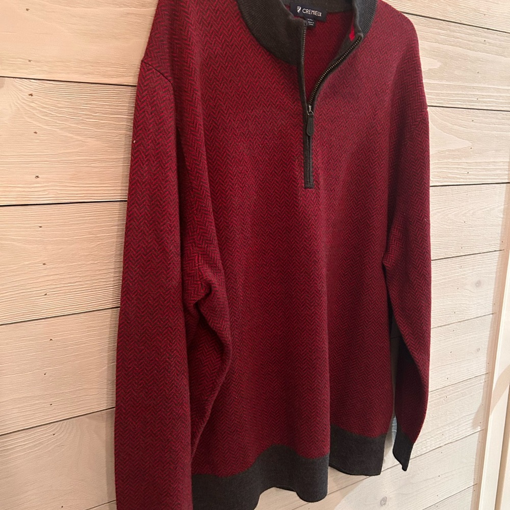 Daniel Cremieux Maroon Half Zip-Up Sweater with Dark Gray Trim - Picture 7 of 10
